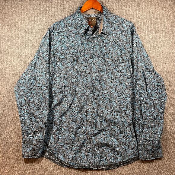 Roper Button Up Western Shirt Men's XL Blue Paisley AOP Long Sleeve Cowboy - Picture 1 of 10